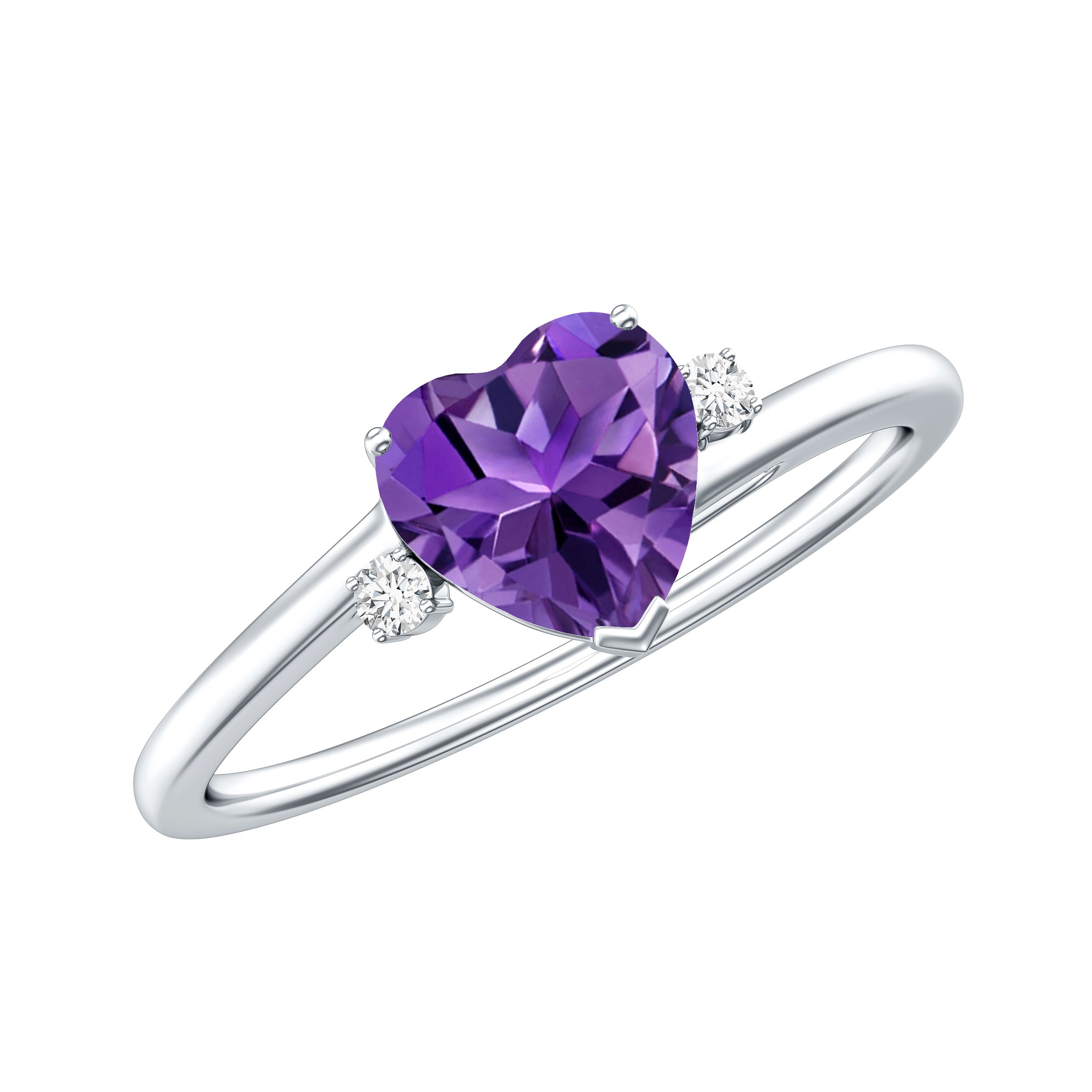 Real 0.9 Carat Amethyst Heart Engagement Ring with Diamond AAA - Rosec Jewels