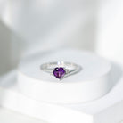 Real 0.9 Carat Amethyst Heart Engagement Ring with Diamond AAA - Rosec Jewels