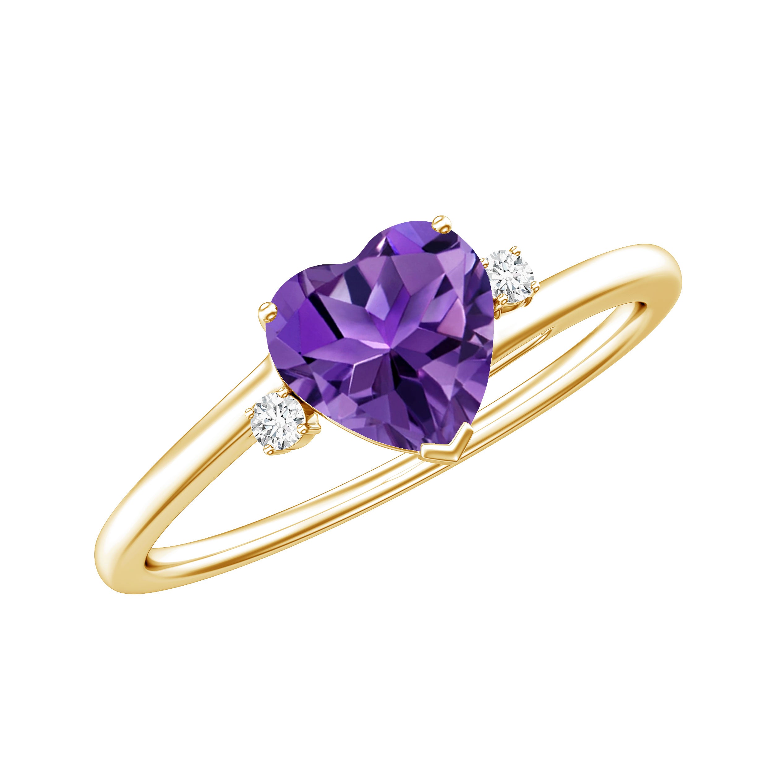 Real 0.9 Carat Amethyst Heart Engagement Ring with Diamond AAA - Rosec Jewels