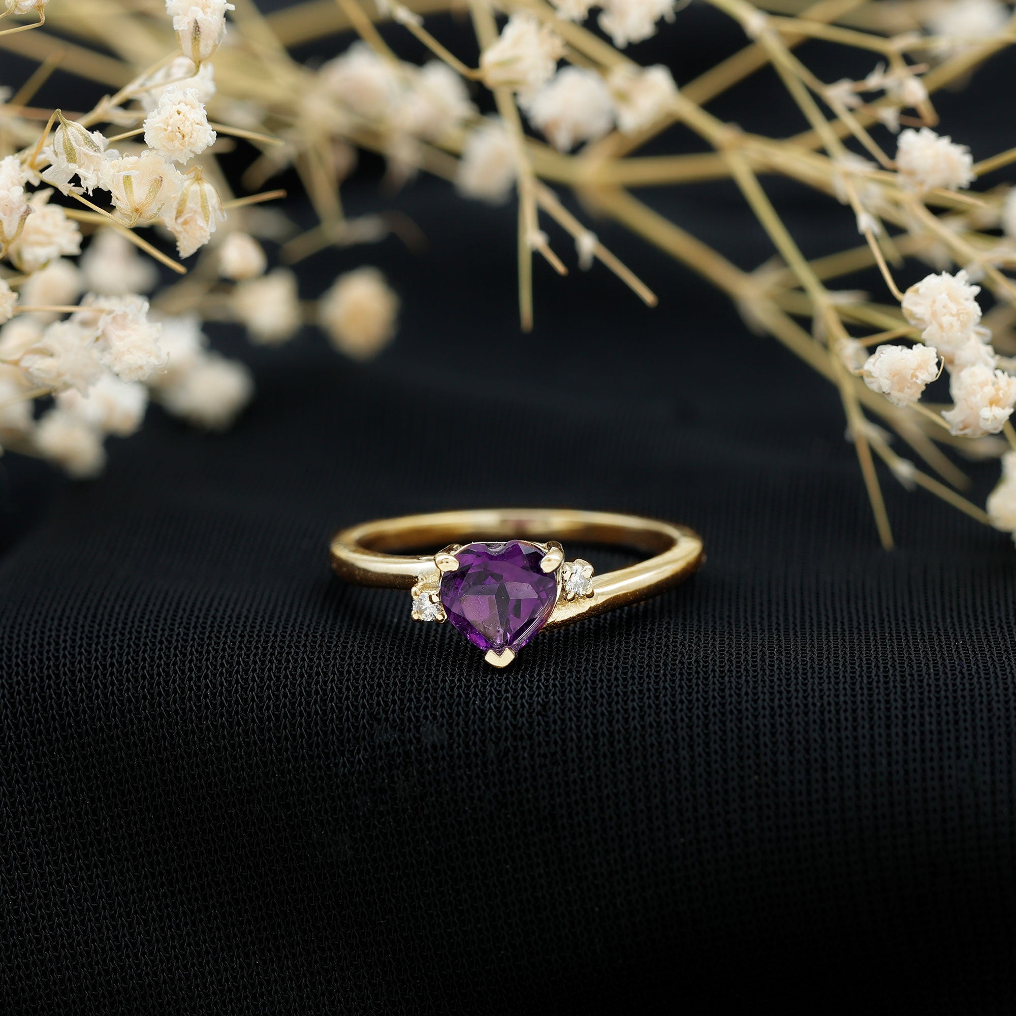 Real 0.9 Carat Amethyst Heart Engagement Ring with Diamond AAA - Rosec Jewels