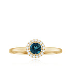 Certified Blue Topaz and Diamond Halo Promise Ring AAA - Rosec Jewels