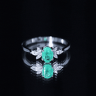 Oval Shaped Emerald Engagement Ring with Marquise Diamond Trio AAA - Rosec Jewels