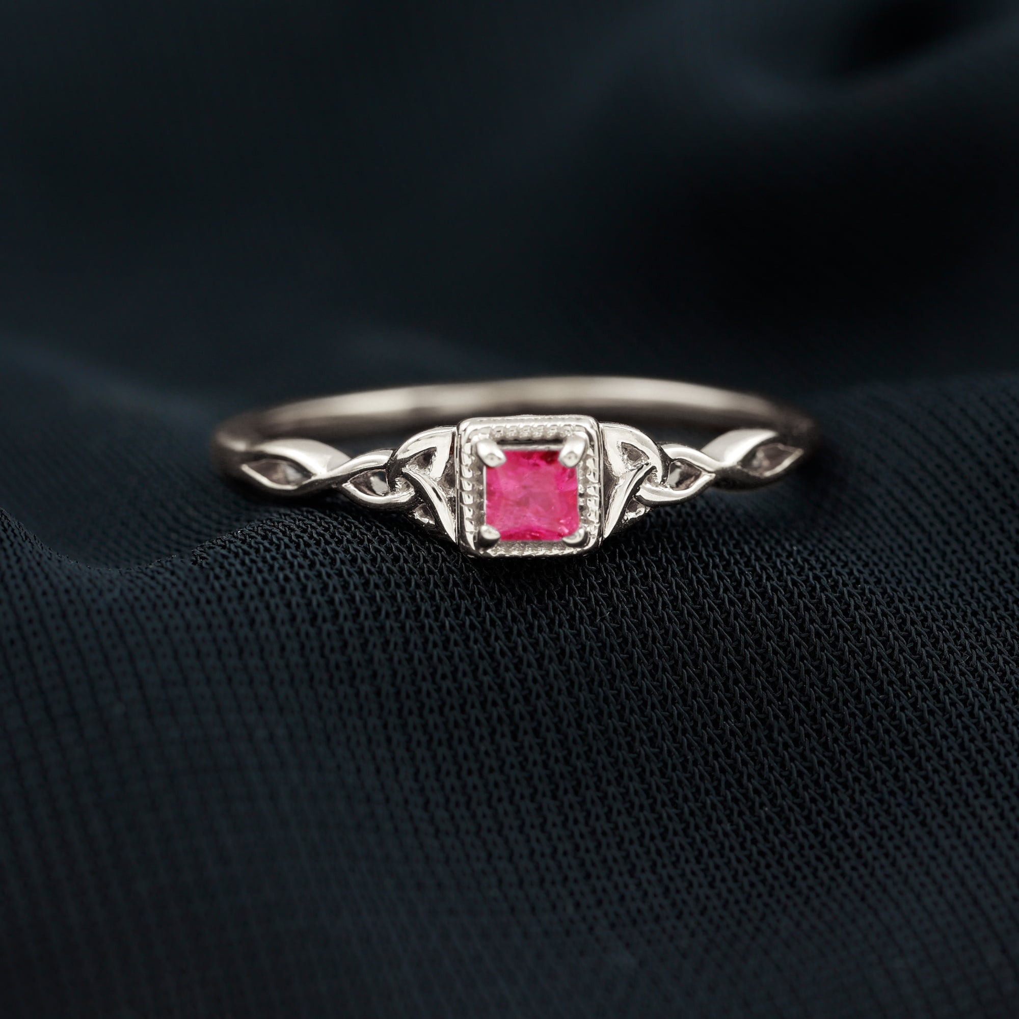 Princess Cut Ruby Solitaire Celtic Knot Ring in Gold Ruby - ( AAA ) - Quality - Rosec Jewels