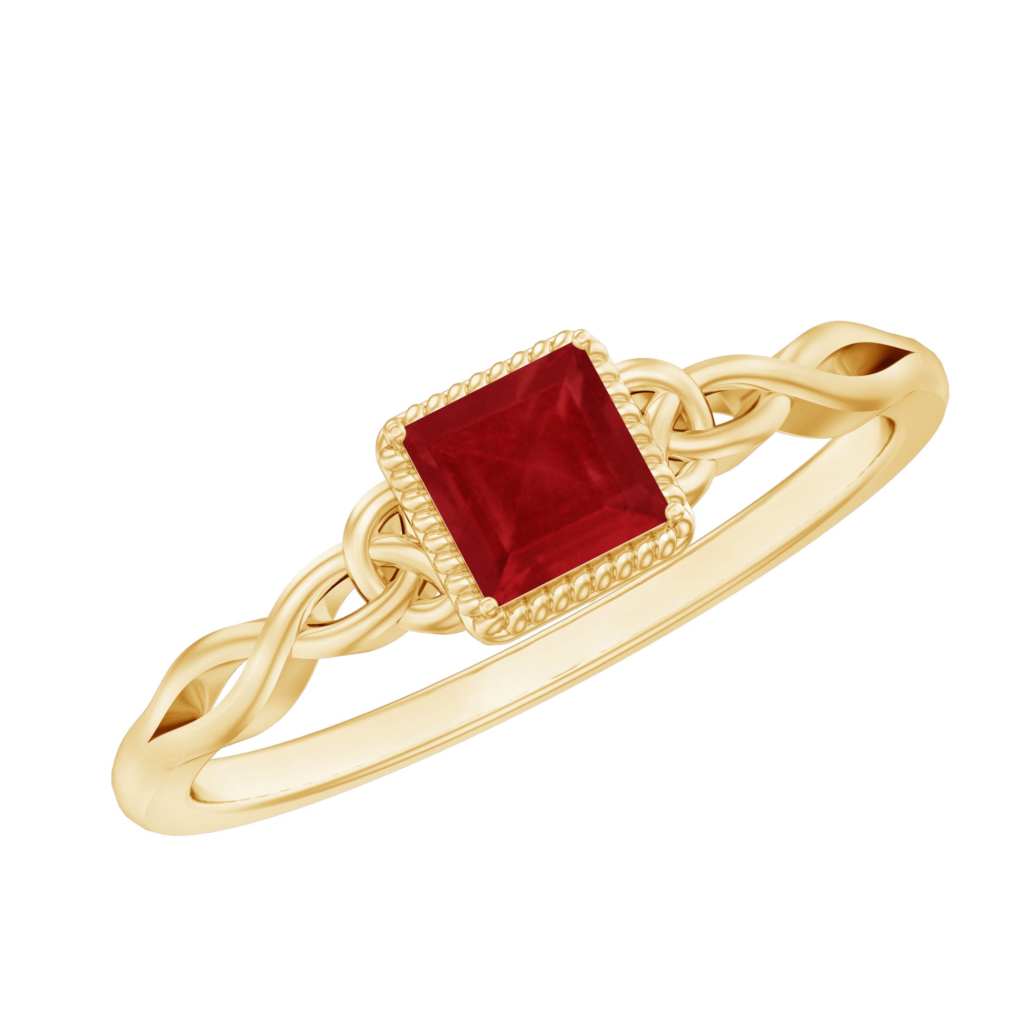 Rosec Jewels-Real Princess Cut Ruby Promise Ring with Celtic Knot