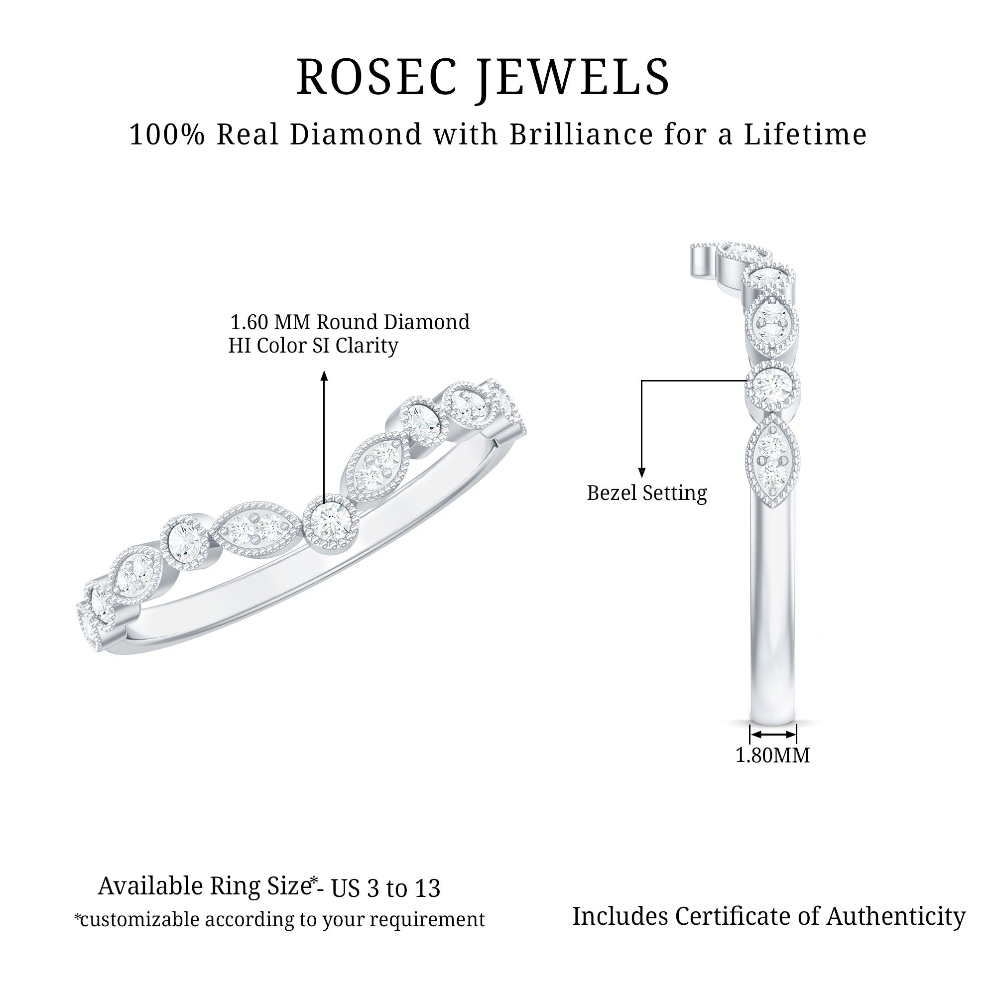 Natural Diamond Curved Wedding Enhancer Ring Natural - ( HI-SI ) - Rosec Jewels