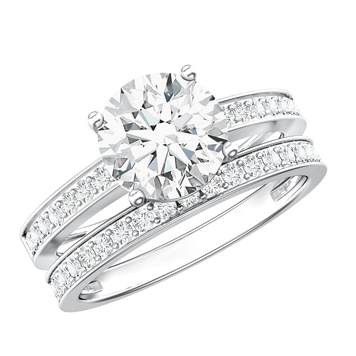 IGI Certified 2 Carat Lab Grown Diamond Engagement Ring with Wedding Band Lab - ( E-VS1 ) - Rosec Jewels