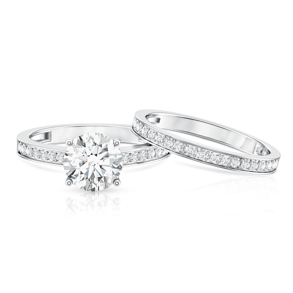 IGI Certified 2 Carat Lab Grown Diamond Engagement Ring with Wedding Band Lab - ( E-VS1 ) - Rosec Jewels