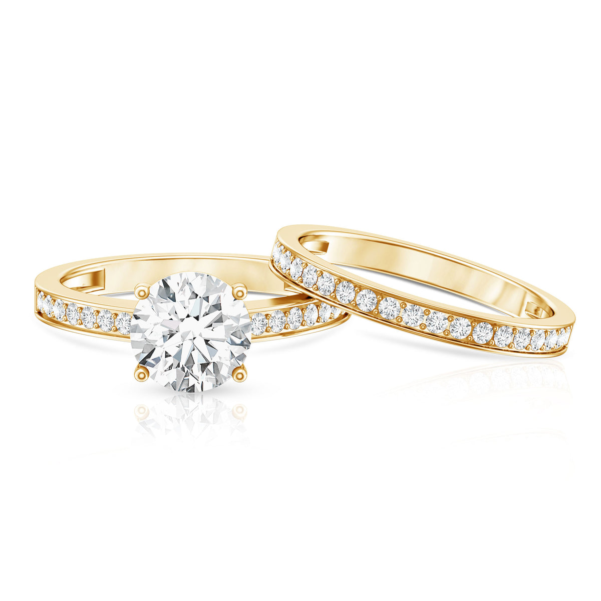 IGI Certified 2 Carat Lab Grown Diamond Engagement Ring with Wedding Band Lab - ( E-VS1 ) - Rosec Jewels