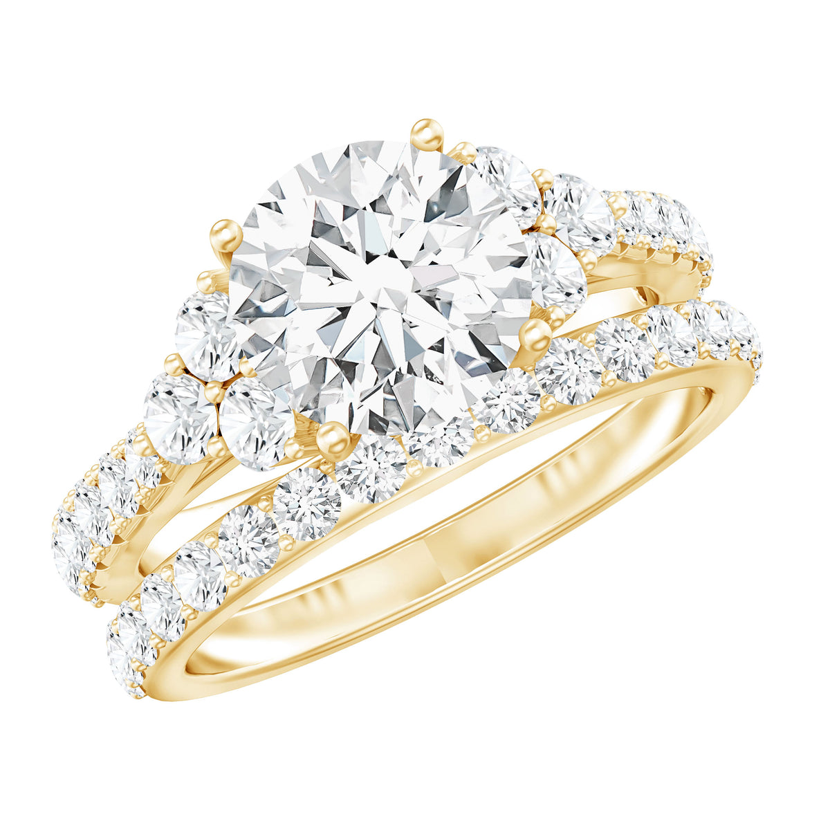 IGI Certified Lab Grown 2 Carat Diamond Engagement Ring and Wedding Band Set Lab - ( E-VS1 ) - Rosec Jewels