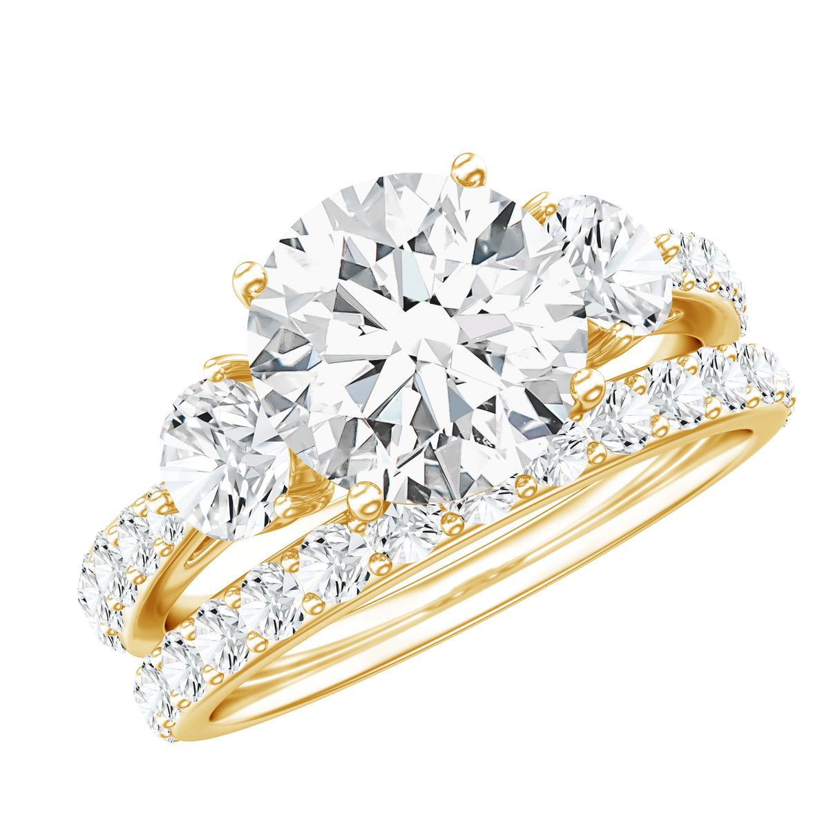 IGI Graded 2 Carat Lab Grown Diamond Three Stone Engagement Ring with Enhancer Lab - ( E-VS1 ) - Rosec Jewels