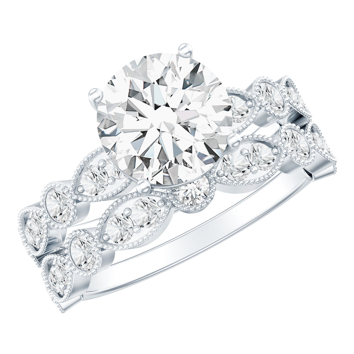 Rosec Jewels-Vintage Inspired 2 Carat Lab Grown Diamond Bridal Ring Set with IGI Certificate