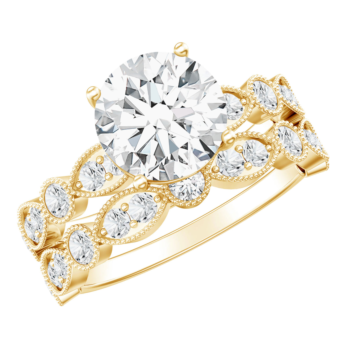 Rosec Jewels-Vintage Inspired 2 Carat Lab Grown Diamond Bridal Ring Set with IGI Certificate