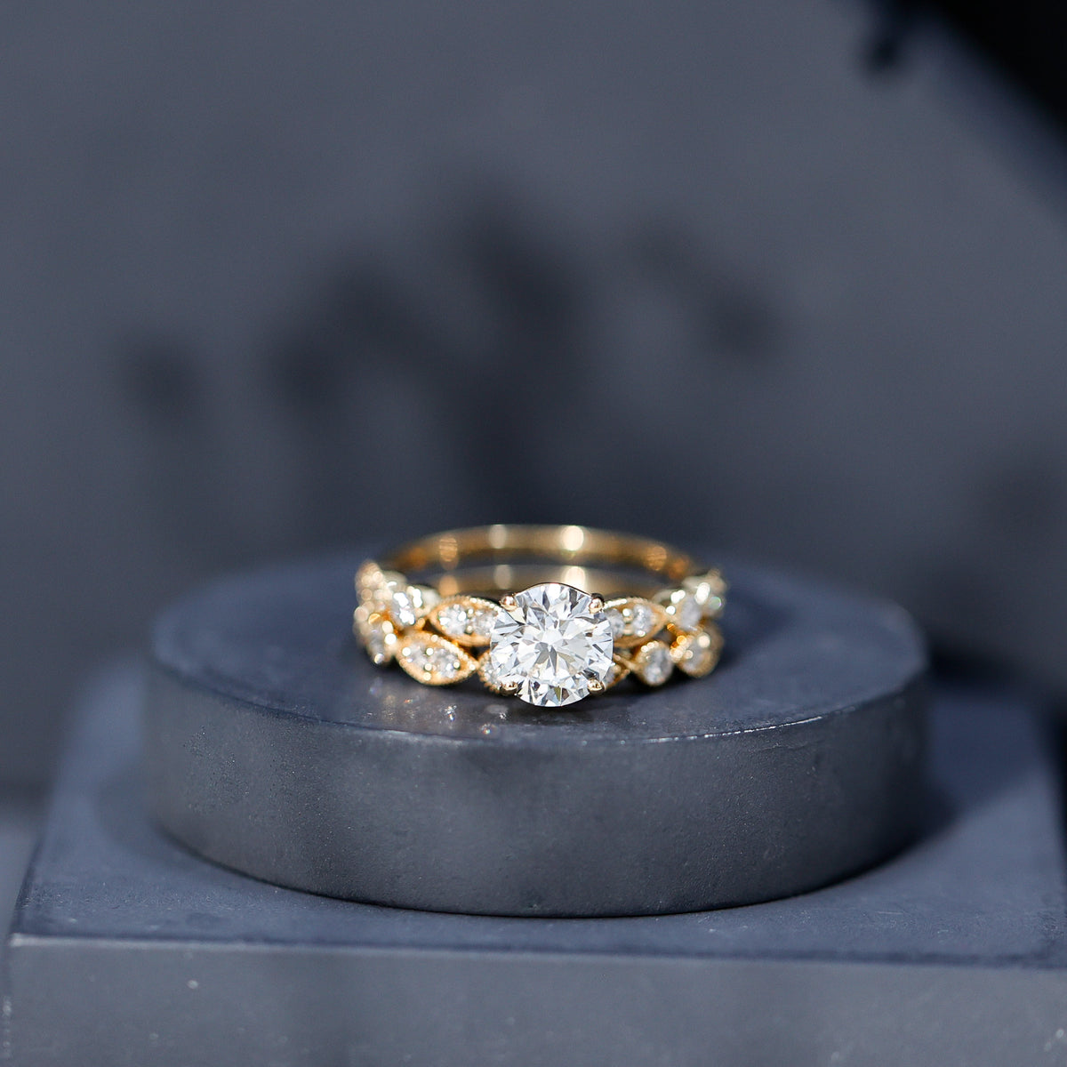 Rosec Jewels-Vintage Inspired 2 Carat Lab Grown Diamond Bridal Ring Set with IGI Certificate