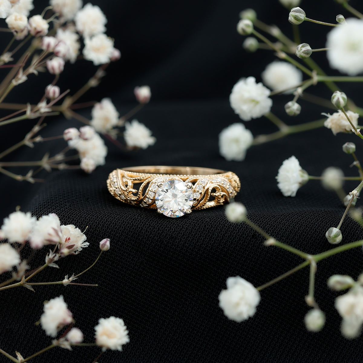Rosec Jewels-IGI Certified 1 Carat Lab Created Diamond Vintage Looking Engagement Ring