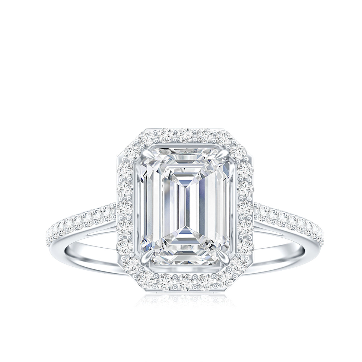 Rosec Jewels-Lab Grown 2 Carat Diamond Emerald Cut Halo Engagement Ring with IGI Certificate