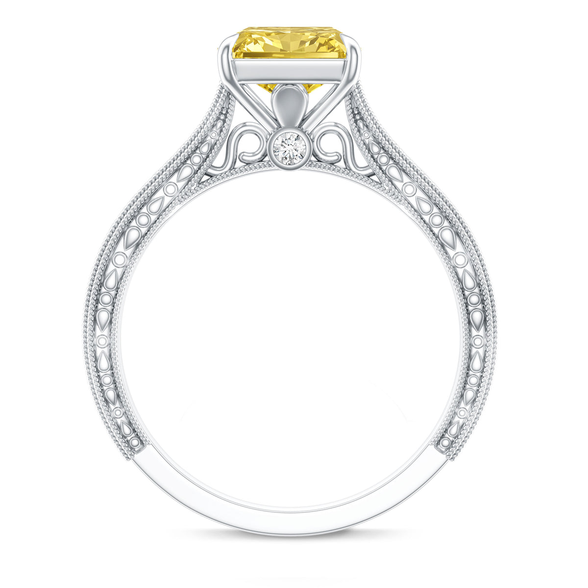 IGI Certified 3 Carat Lab Grown Yellow Diamond Vintage Engagement Ring for Her Vivid Yellow - VS1 - Rosec Jewels