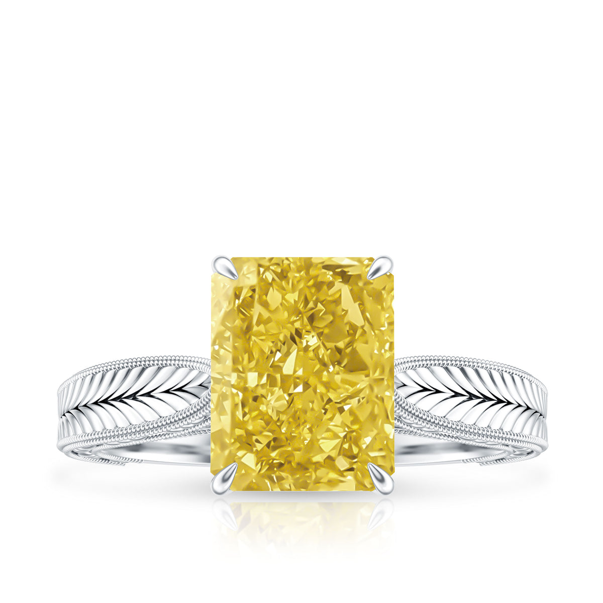 IGI Certified 3 Carat Lab Grown Yellow Diamond Vintage Engagement Ring for Her Vivid Yellow - VS1 - Rosec Jewels