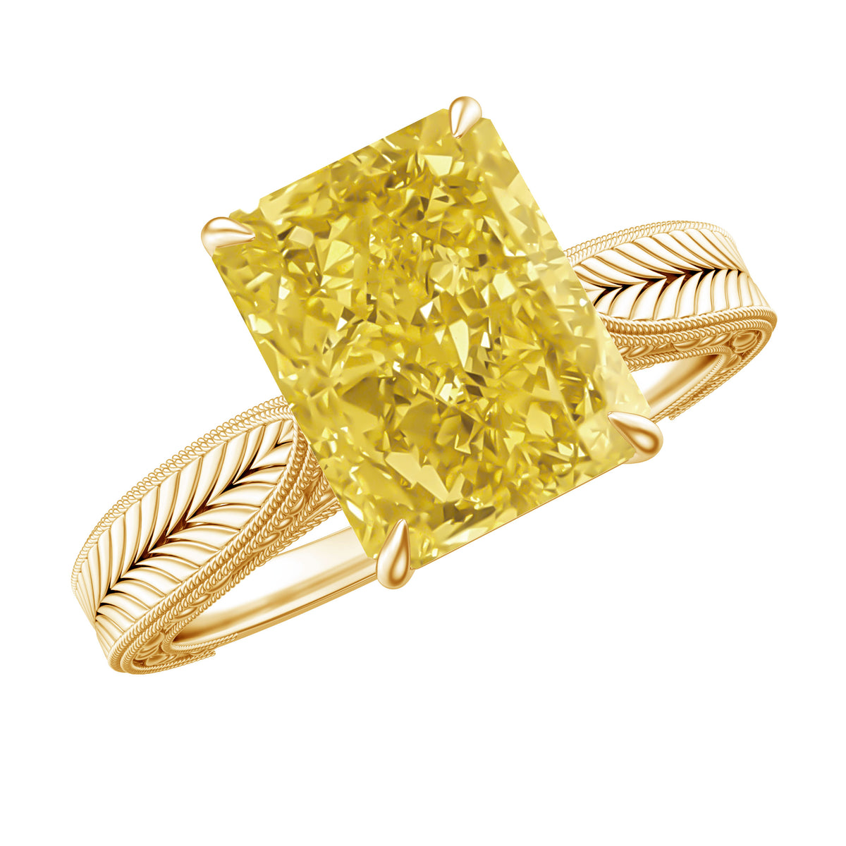 IGI Certified 3 Carat Lab Grown Yellow Diamond Vintage Engagement Ring for Her Vivid Yellow - VS1 - Rosec Jewels