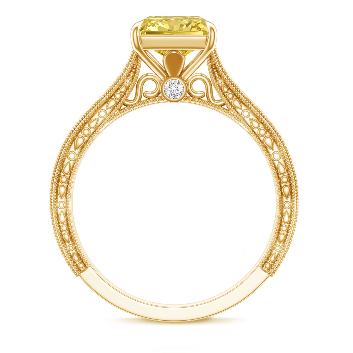IGI Certified 3 Carat Lab Grown Yellow Diamond Vintage Engagement Ring for Her Vivid Yellow - VS1 - Rosec Jewels