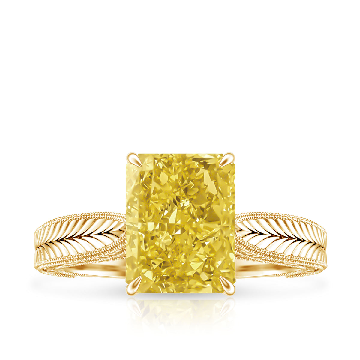 IGI Certified 3 Carat Lab Grown Yellow Diamond Vintage Engagement Ring for Her Vivid Yellow - VS1 - Rosec Jewels