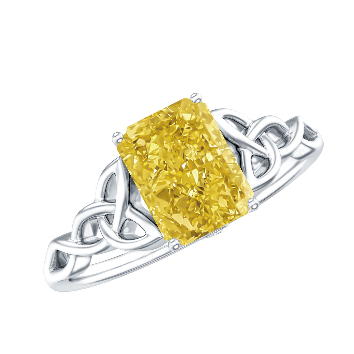IGI Verified Celtic Engagement Ring with 2 Carat Radiant Cut Lab Yellow Diamond Vivid Yellow - VS1 - Rosec Jewels