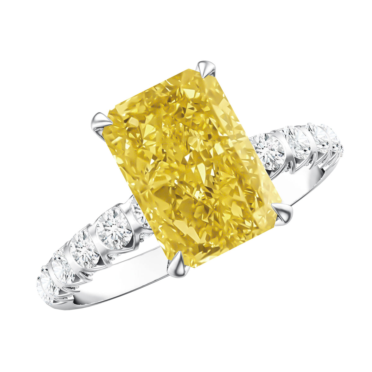3 Carat Radiant Cut Lab Yellow Diamond Statement Engagement Ring IGI Certified Vivid Yellow - VS1 - Rosec Jewels
