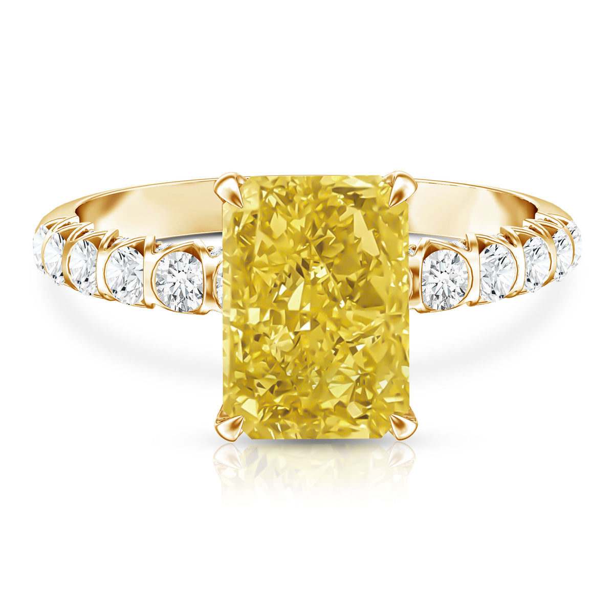 3 Carat Radiant Cut Lab Yellow Diamond Statement Engagement Ring IGI Certified Vivid Yellow - VS1 - Rosec Jewels