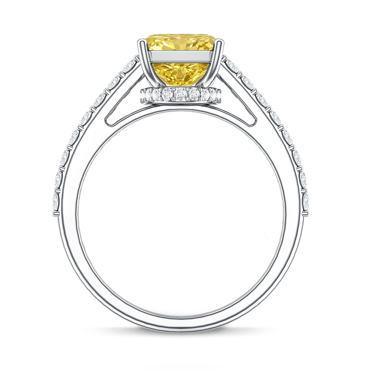 IGI Documented 3 Carat Lab Yellow Diamond Radiant Cut Engagement Ring with Hidden Halo Vivid Yellow - VS1 - Rosec Jewels