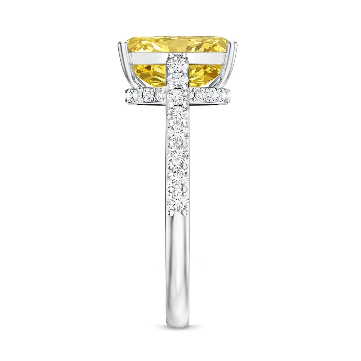IGI Documented 3 Carat Lab Yellow Diamond Radiant Cut Engagement Ring with Hidden Halo Vivid Yellow - VS1 - Rosec Jewels