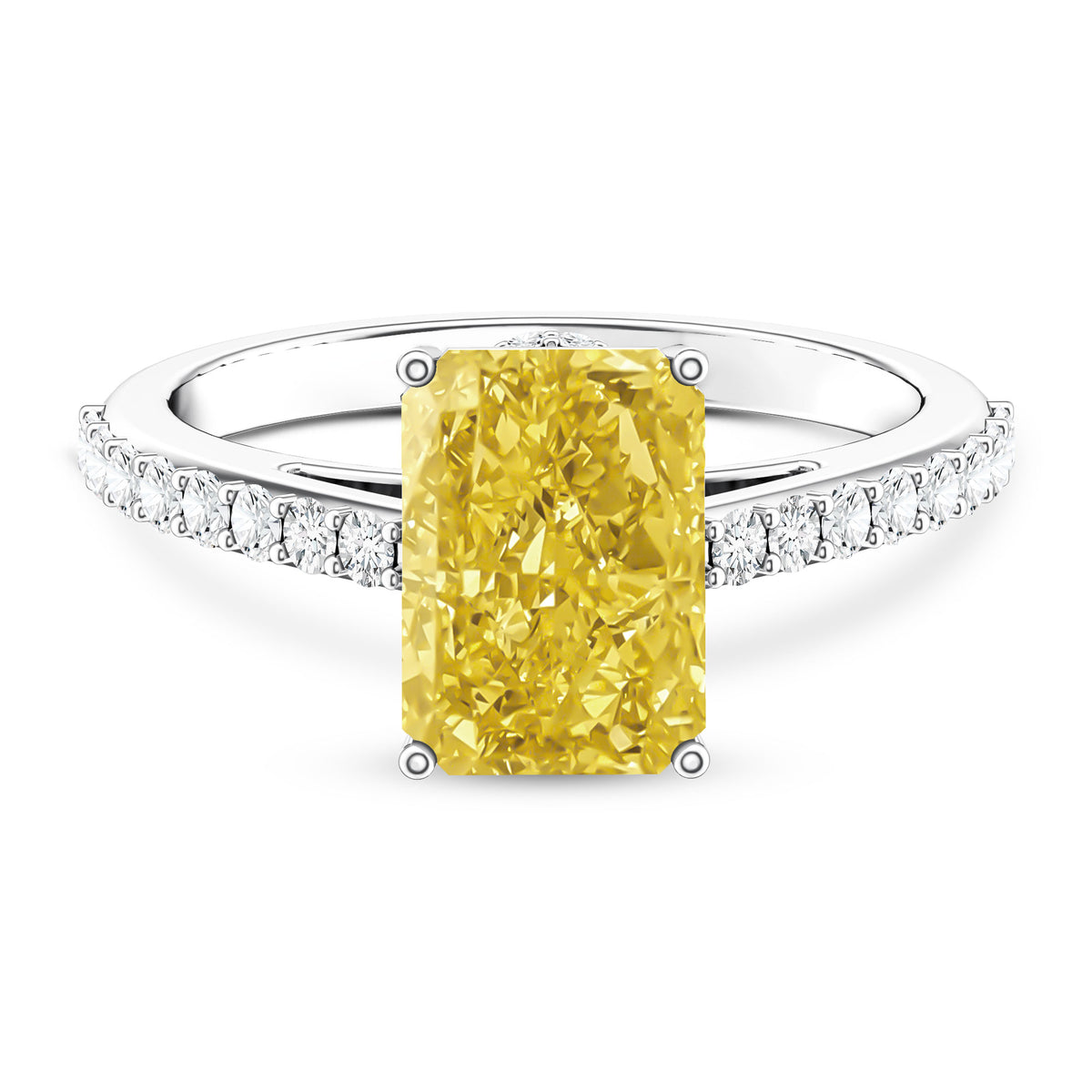 IGI Documented 3 Carat Lab Yellow Diamond Radiant Cut Engagement Ring with Hidden Halo Vivid Yellow - VS1 - Rosec Jewels