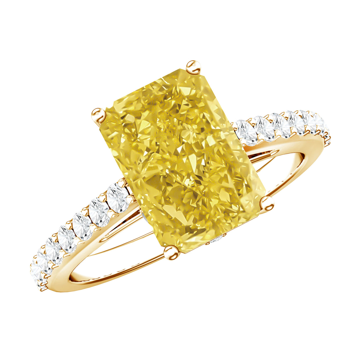 IGI Documented 3 Carat Lab Yellow Diamond Radiant Cut Engagement Ring with Hidden Halo Vivid Yellow - VS1 - Rosec Jewels