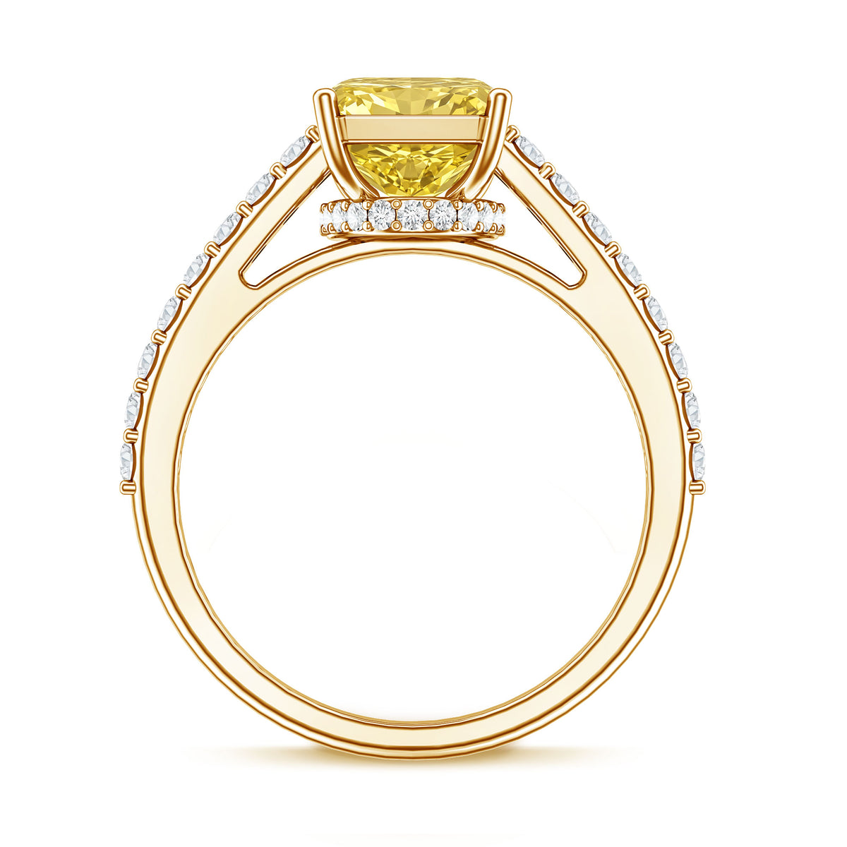 IGI Documented 3 Carat Lab Yellow Diamond Radiant Cut Engagement Ring with Hidden Halo Vivid Yellow - VS1 - Rosec Jewels