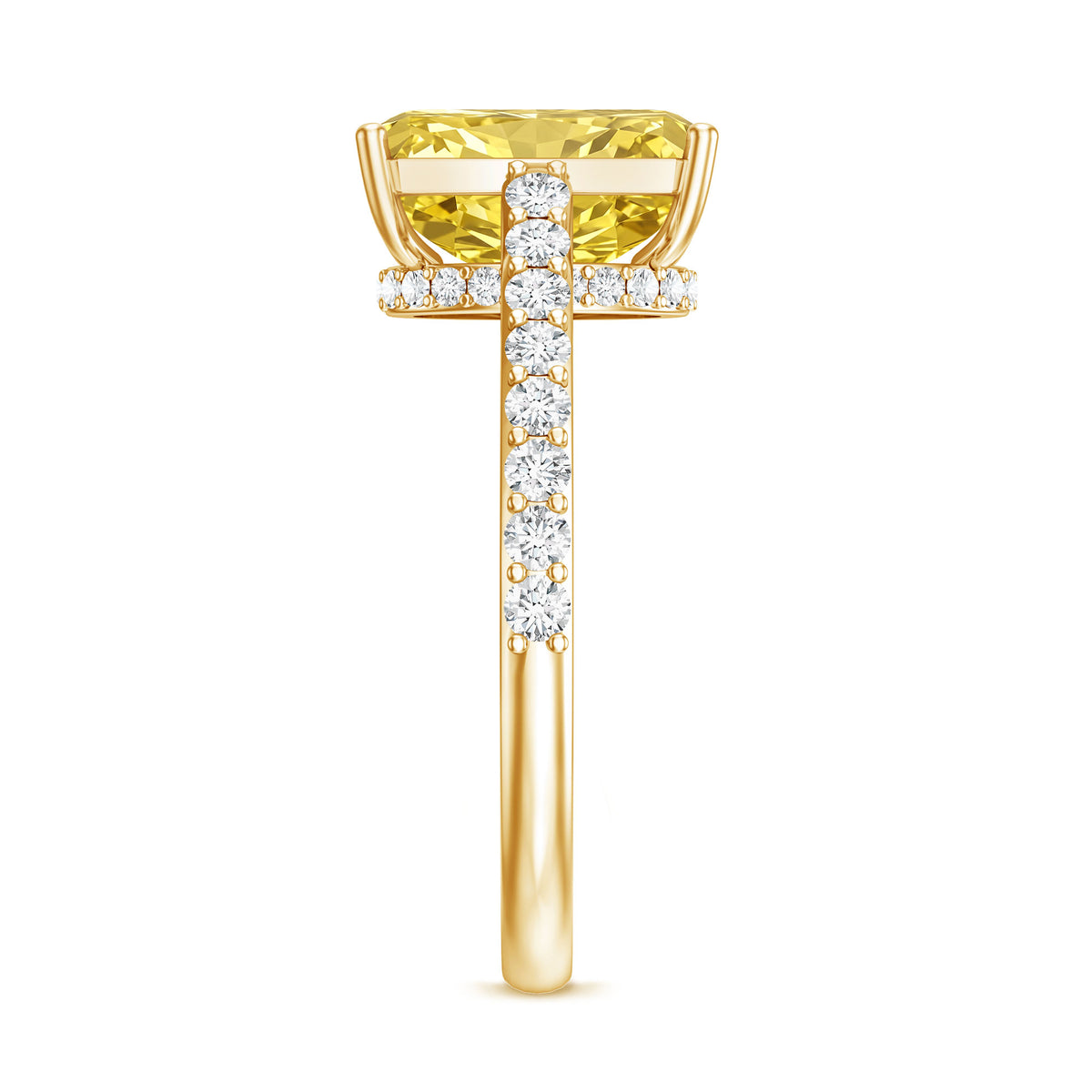 IGI Documented 3 Carat Lab Yellow Diamond Radiant Cut Engagement Ring with Hidden Halo Vivid Yellow - VS1 - Rosec Jewels