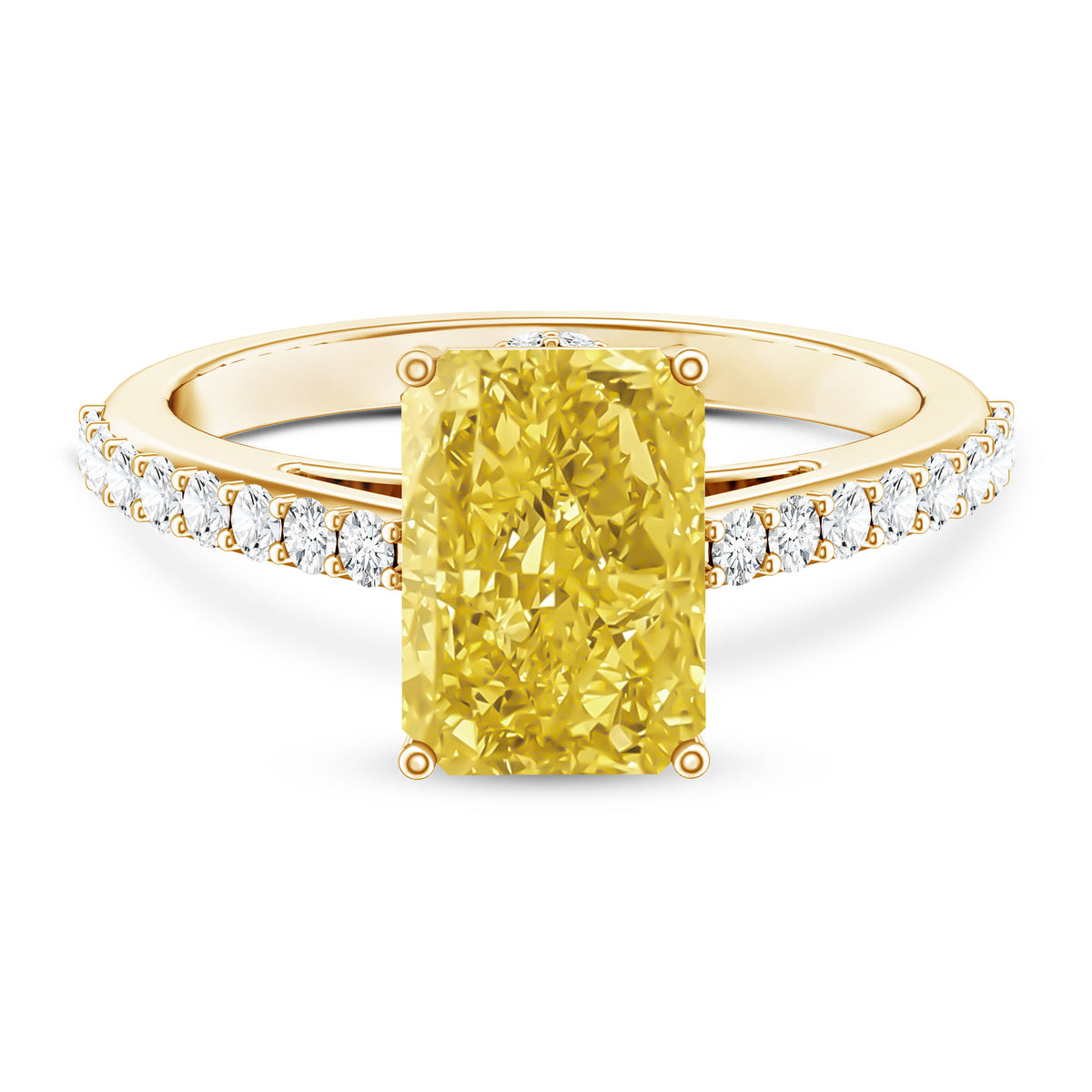IGI Documented 3 Carat Lab Yellow Diamond Radiant Cut Engagement Ring with Hidden Halo Vivid Yellow - VS1 - Rosec Jewels