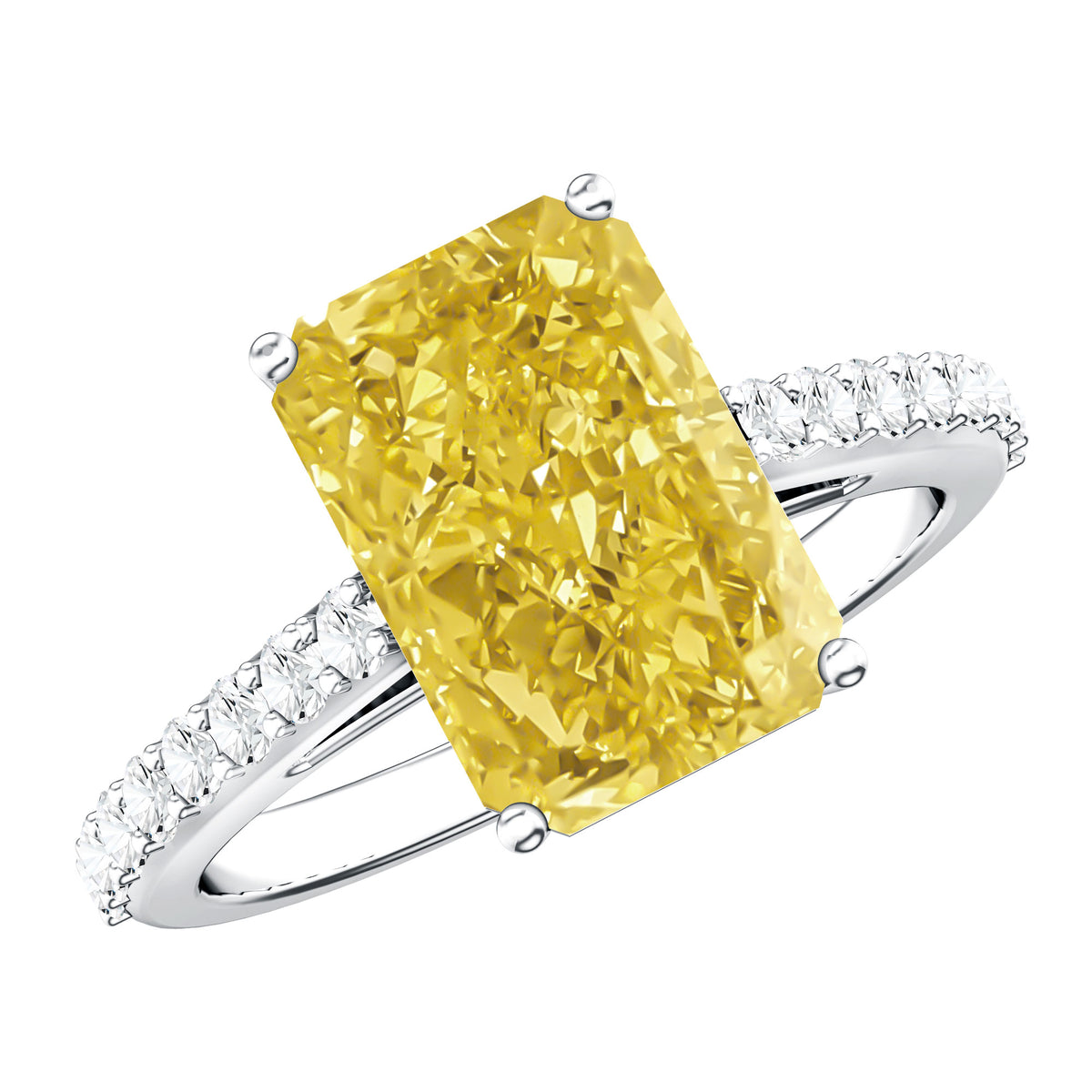 Rosec Jewels-Hidden Halo Radiant Cut Engagement Ring with IGI Verified 4 Carat Lab Yellow Diamond