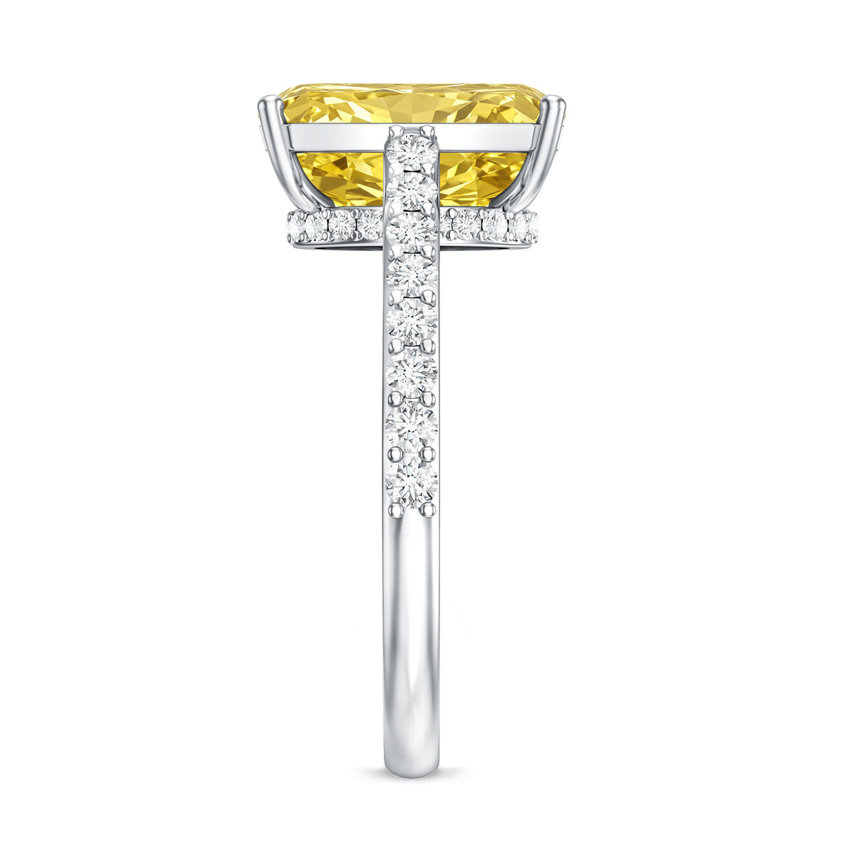 Rosec Jewels-Hidden Halo Radiant Cut Engagement Ring with IGI Verified 4 Carat Lab Yellow Diamond