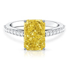Rosec Jewels-Hidden Halo Radiant Cut Engagement Ring with IGI Verified 4 Carat Lab Yellow Diamond