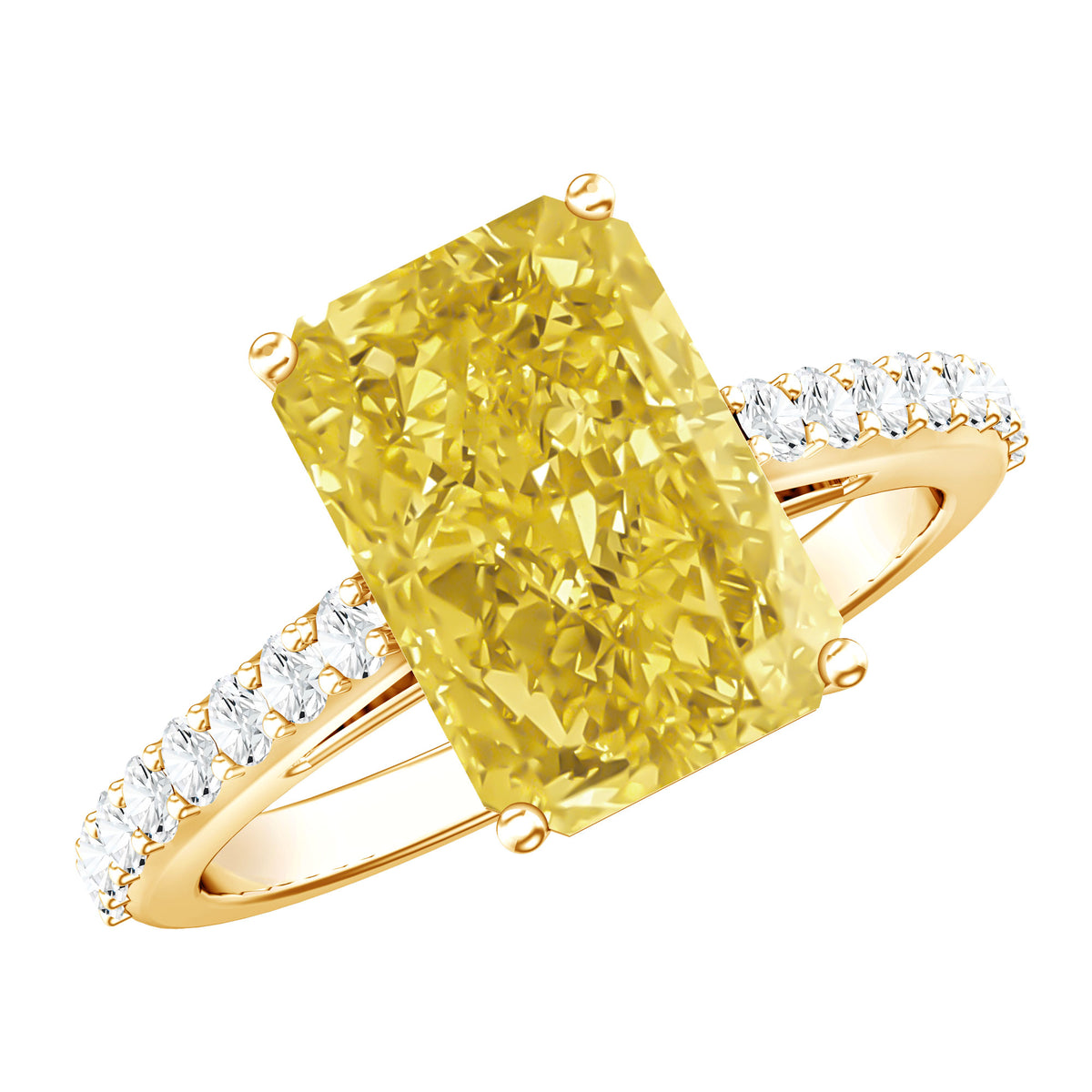 Rosec Jewels-Hidden Halo Radiant Cut Engagement Ring with IGI Verified 4 Carat Lab Yellow Diamond