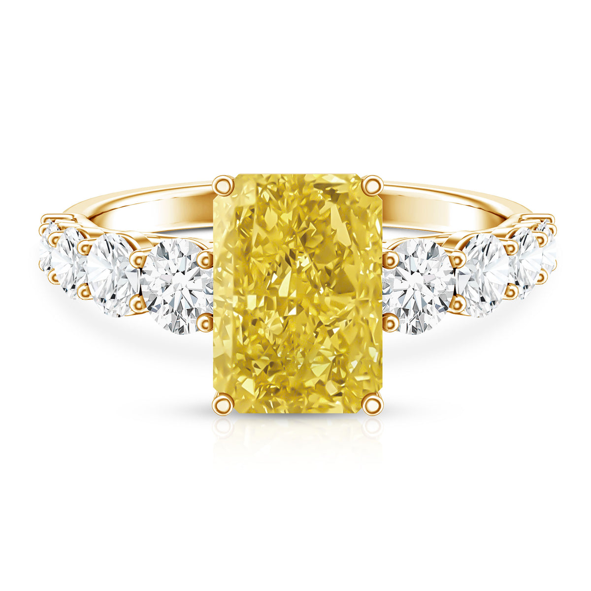 Rosec Jewels-IGI Graded 3 Carat Radiant Cut Lab Grown Yellow Diamond Engagement Ring with Side Stones