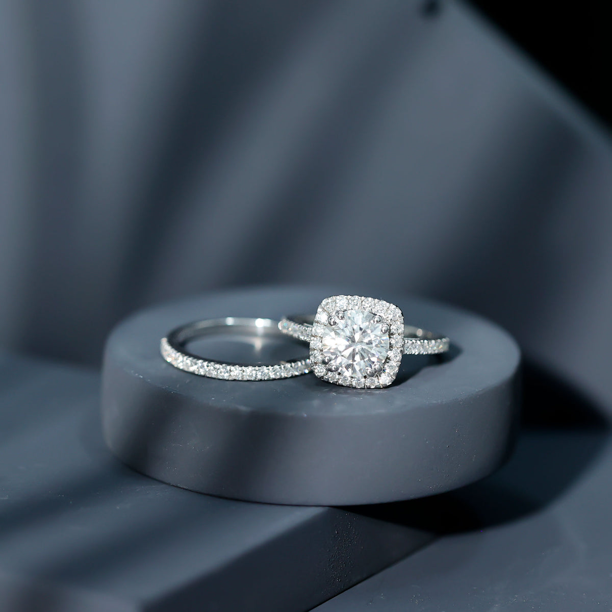 2 Carat Lab Grown Diamond Halo Wedding Ring Set with IGI Certificate Lab - ( E-VS1 ) - Rosec Jewels