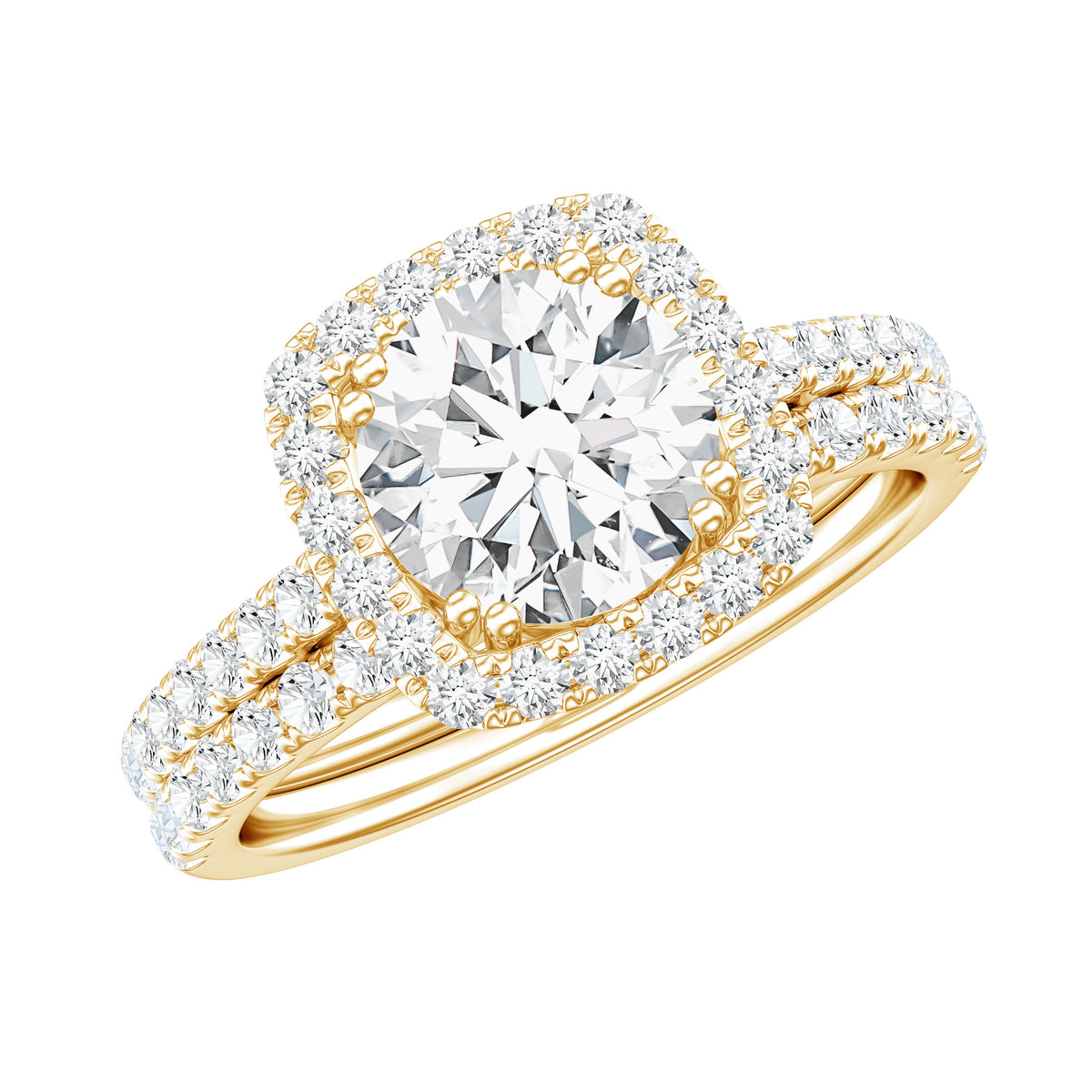 2 Carat Lab Grown Diamond Halo Wedding Ring Set with IGI Certificate Lab - ( E-VS1 ) - Rosec Jewels