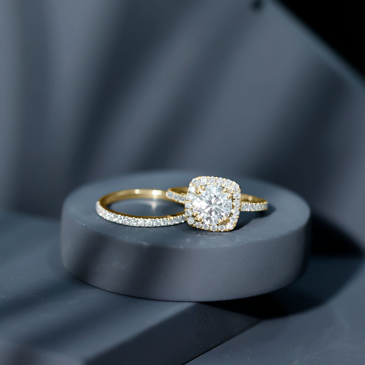 2 Carat Lab Grown Diamond Halo Wedding Ring Set with IGI Certificate Lab - ( E-VS1 ) - Rosec Jewels