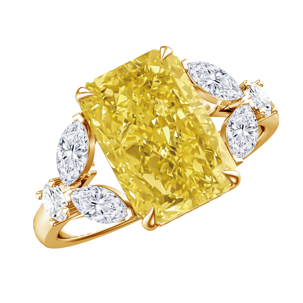 Rosec Jewels-IGI Verified Radiant Cut Lab Grown Yellow Diamond 4 Carat Engagement Ring