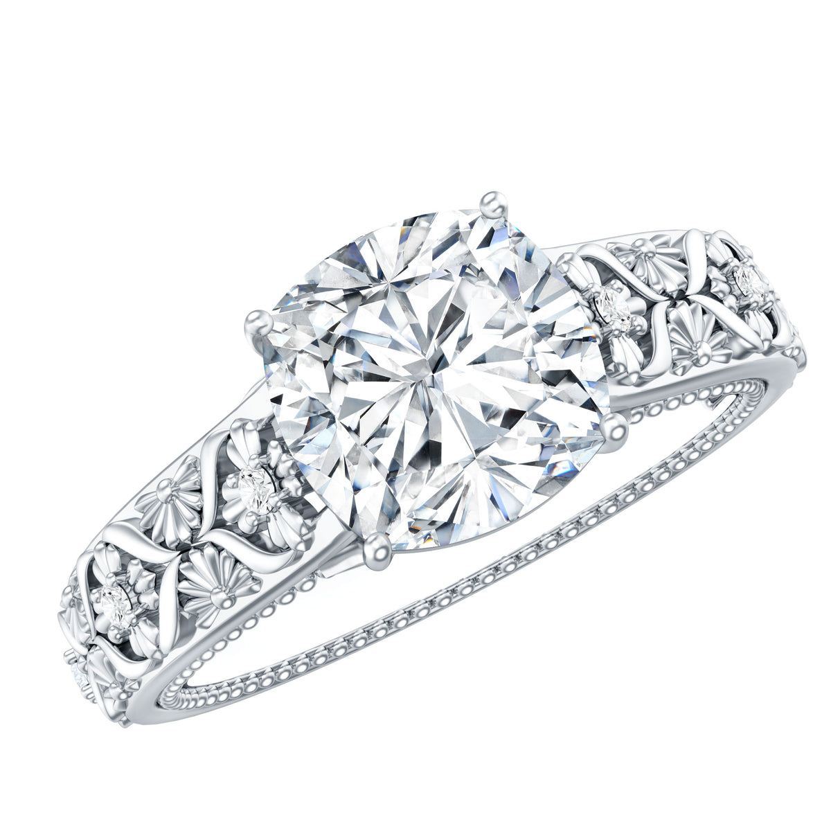Rosec Jewels-3 Carat Cushion Cut Lab Grown Diamond Vintage Engagement Ring with IGI Certificate