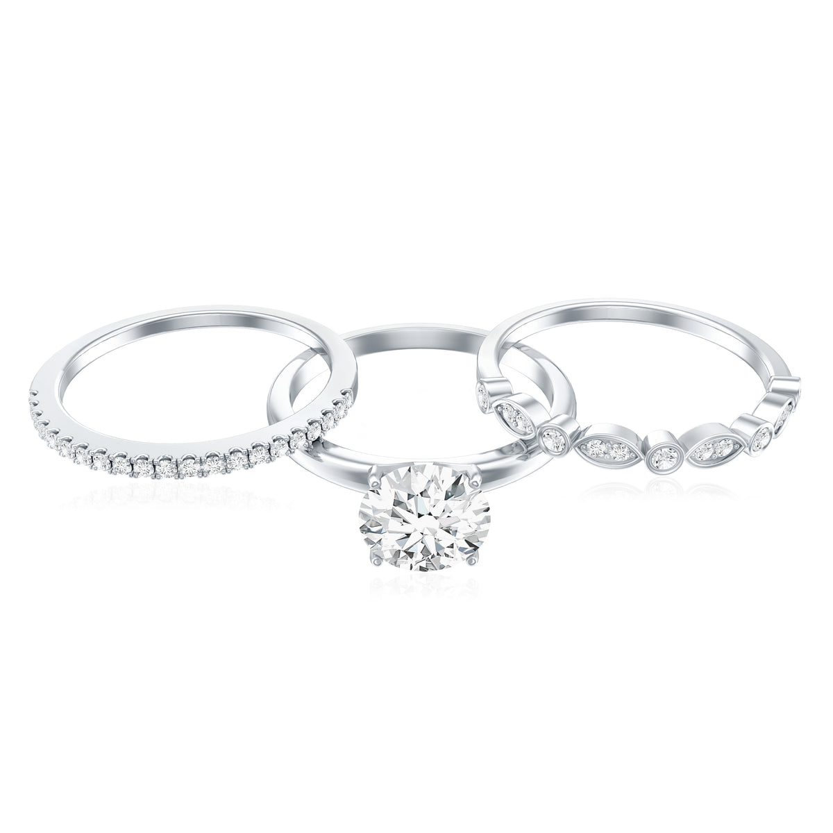 IGI Verified 3 Carat Lab Grown Diamond Trio Wedding Ring Set Lab - ( E-VS1 ) - Rosec Jewels