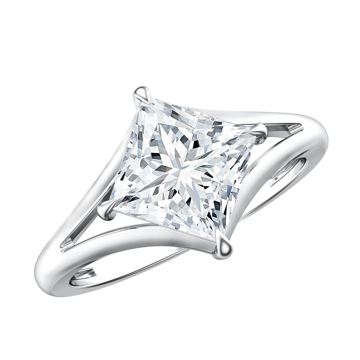 Solitaire Lab Grown 3 Carat Diamond Princess Cut Engagement Ring IGI Verified Lab - ( E-VS1 ) - Rosec Jewels