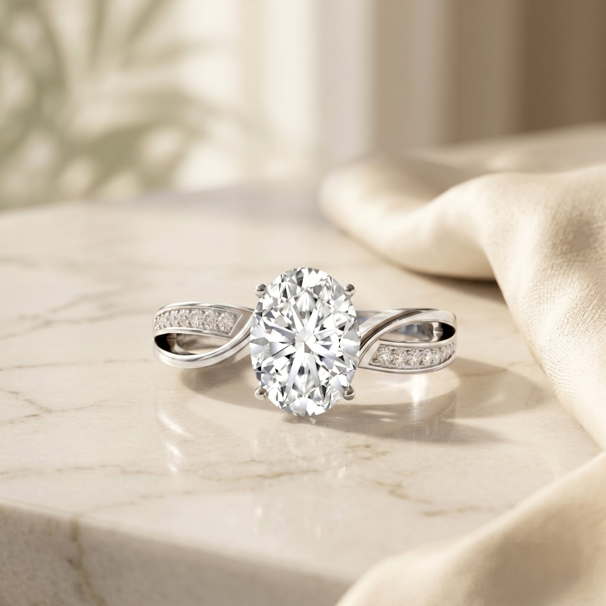 1 Carat Certified Moissanite Oval Engagement Ring with Infinity Band D-VS1 - Rosec Jewels
