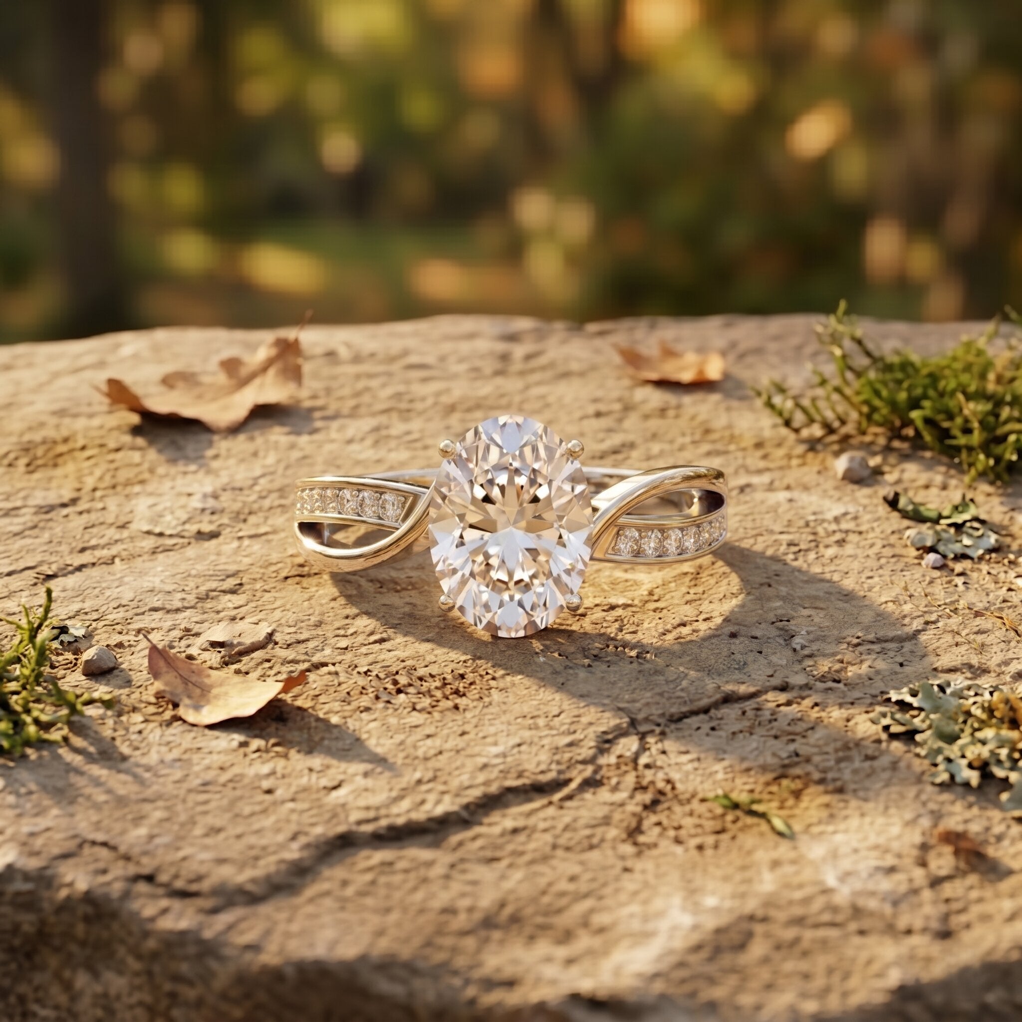 1 Carat Certified Moissanite Oval Engagement Ring with Infinity Band D-VS1 - Rosec Jewels