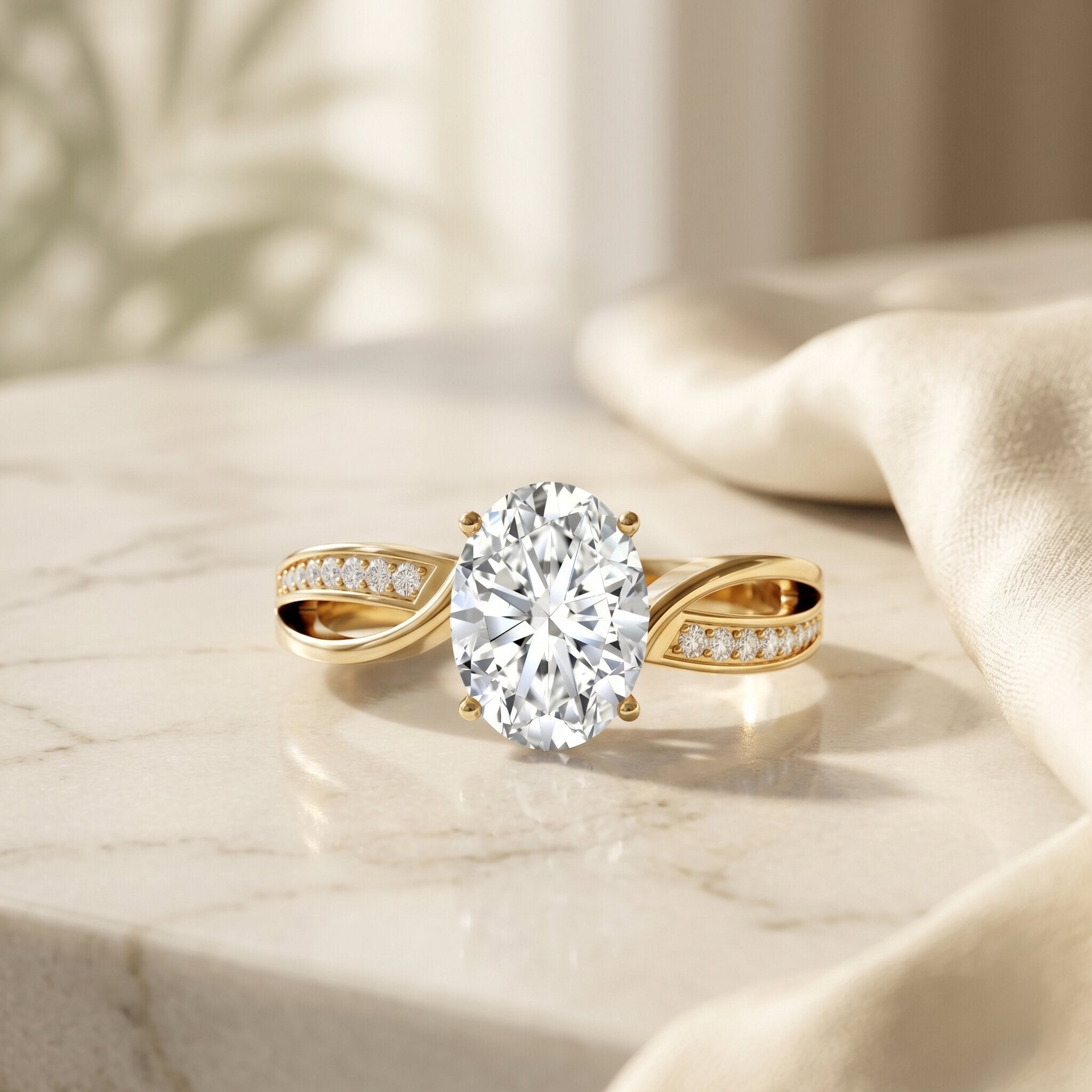 1 Carat Certified Moissanite Oval Engagement Ring with Infinity Band D-VS1 - Rosec Jewels