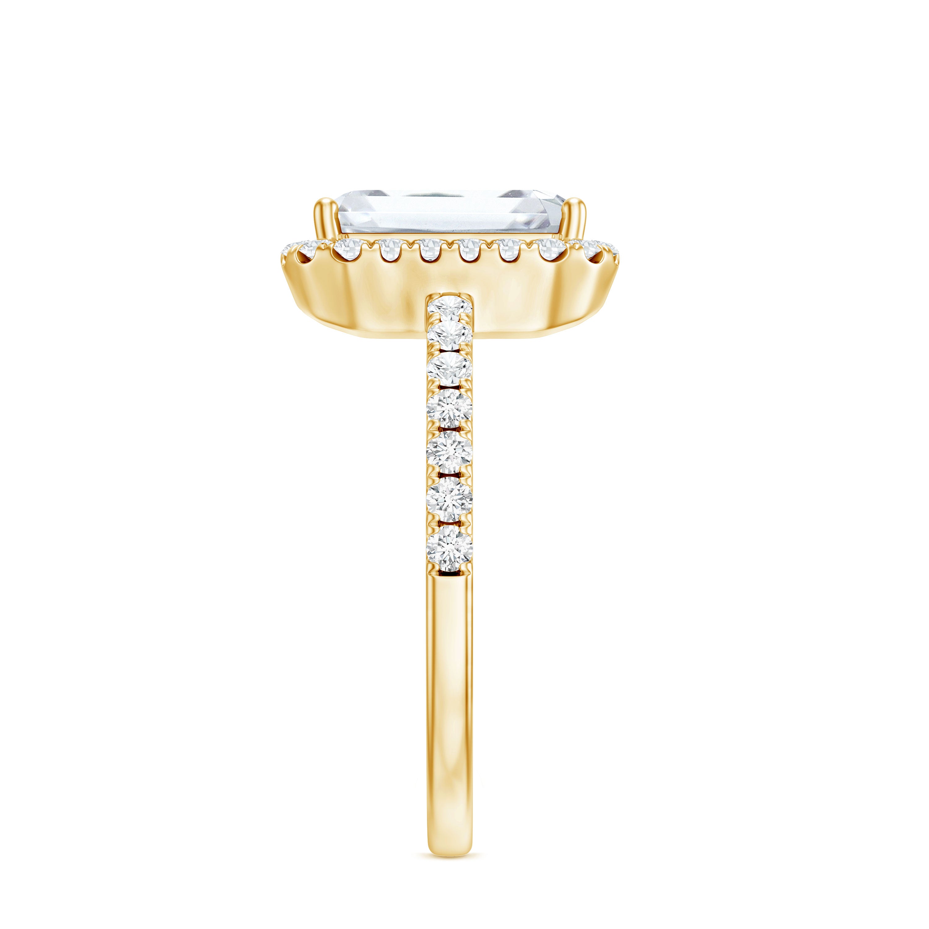 Certified Moissanite Emerald Cut Engagement Ring With Halo D-VS1 - Rosec Jewels